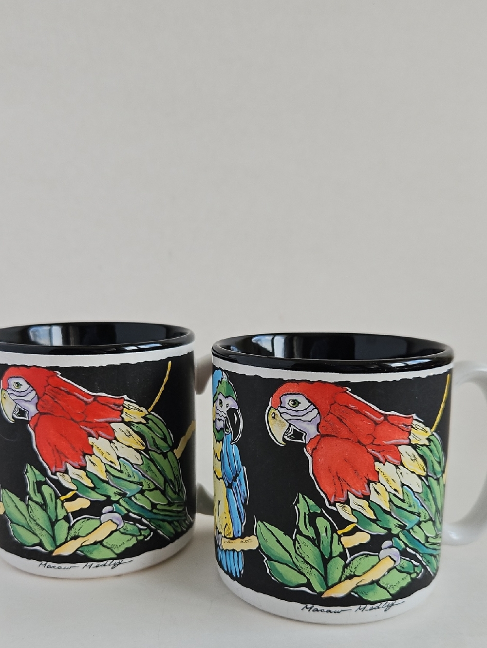 Vintage 1992 Potpourri Press Macaw Medley Mug Set Of 2